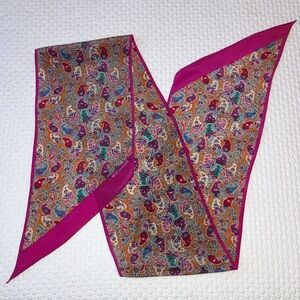 Vintage Echo silk oblong skinny scarf, paisley pink, pointed ends